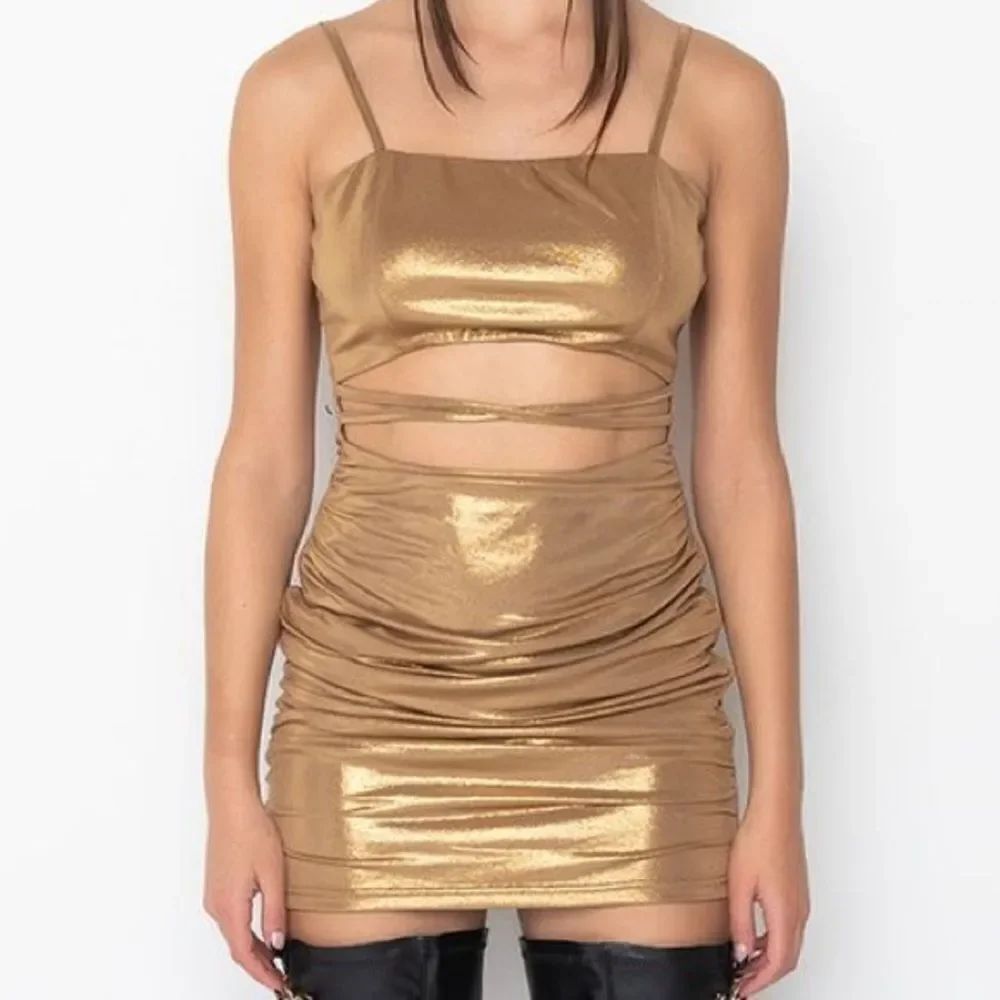 AKIRA Get Into It Mini Dress Metallic Gold